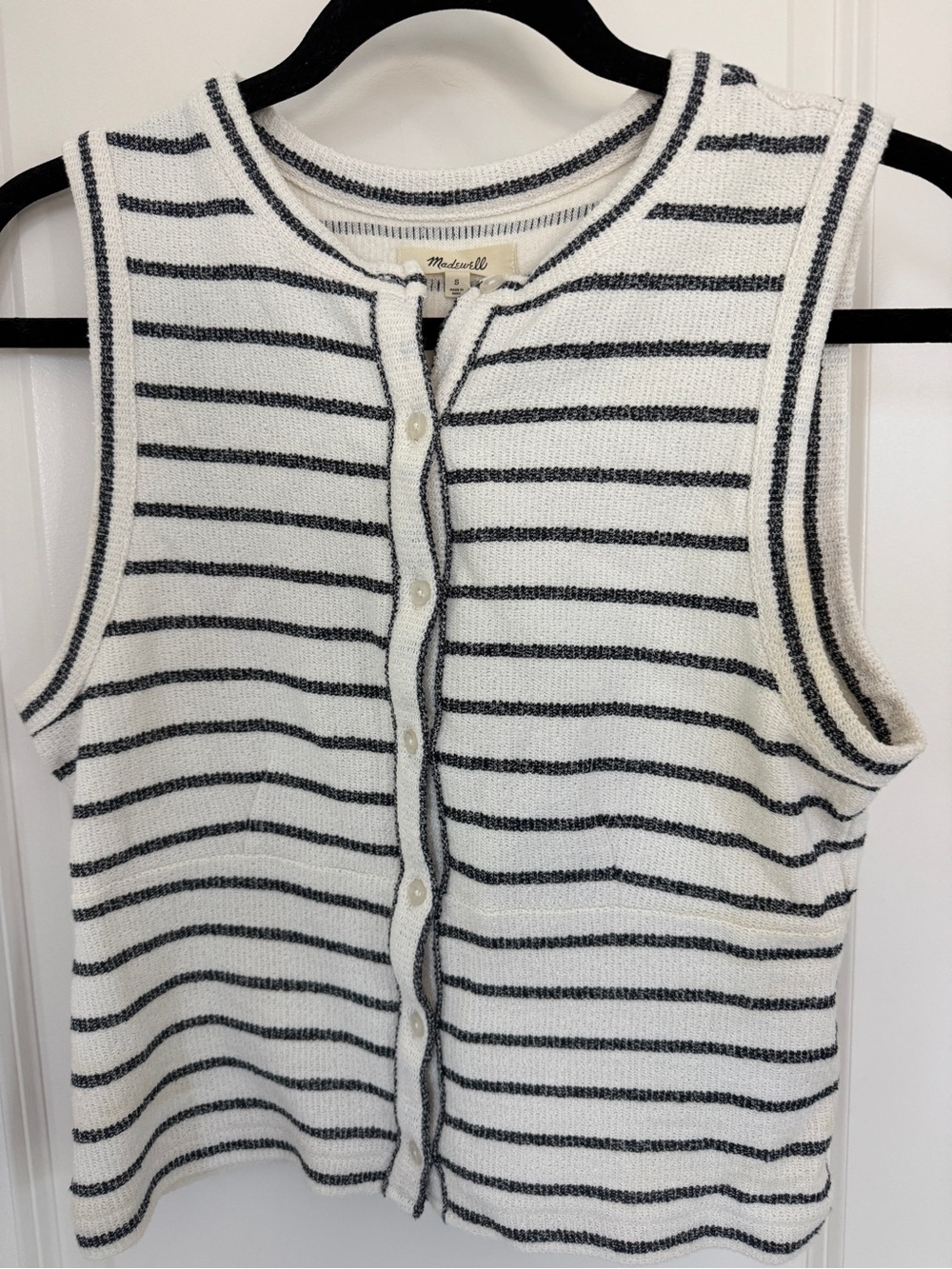 Madewell Button-Front Striped Knit Top - White & Navy